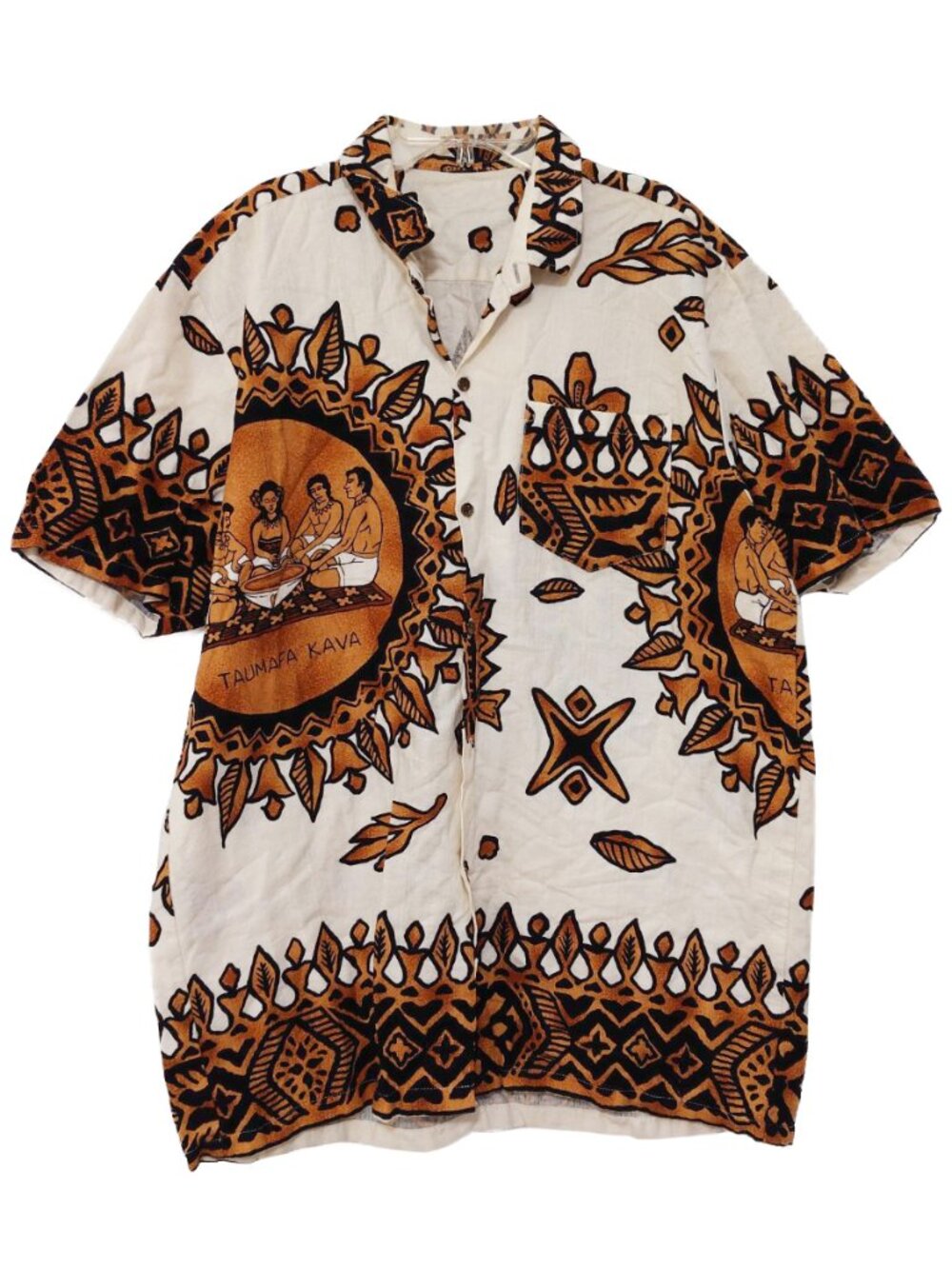 Vintage Barkcloth Taumafa Kava Button-Down Shirt from Tonga